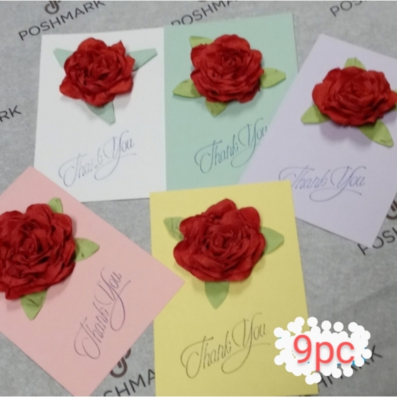 Hand Crafted Other - 3D Rose Thank You Cards Handmade 9 Cards 9 QR Closet Stickers